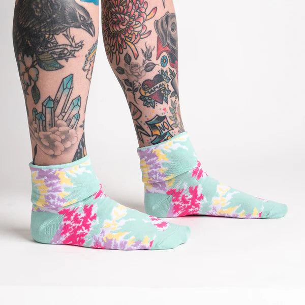 Sock it to Me Turn Cuff crew socks - Feeling Groovy pastel tie dye