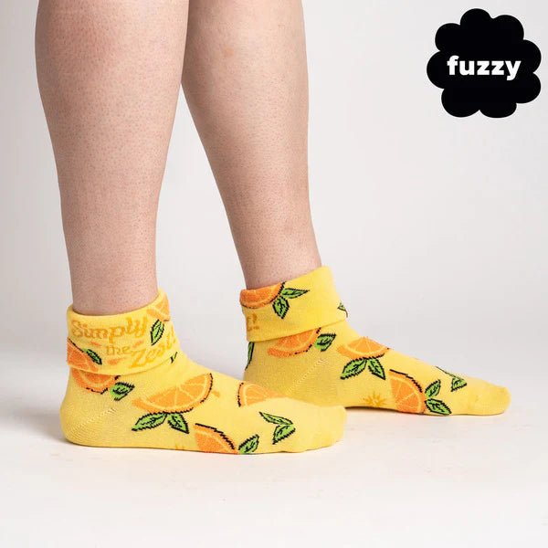 Sock it to Me Turn Cuff crew socks - Simply the  Zest -yellow with orange slice print