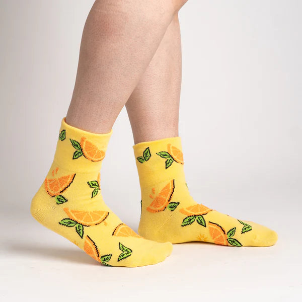 Sock it to Me Turn Cuff crew socks - Simply the  Zest -yellow with orange slice print