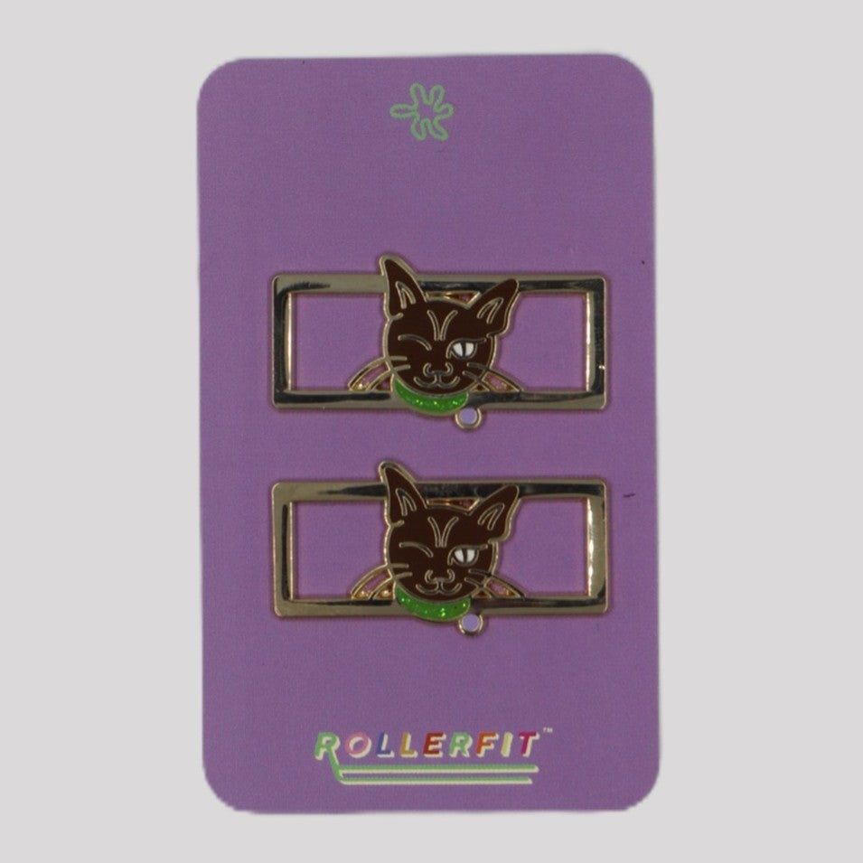 Two cat RollerFit lace locks on a purple card with 'ROLLERFIT' branding.