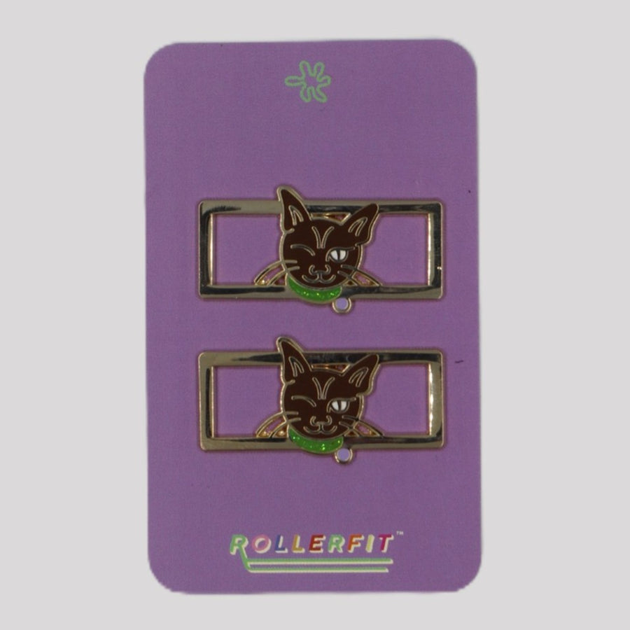 Two cat RollerFit lace locks on a purple card with 'ROLLERFIT' branding.