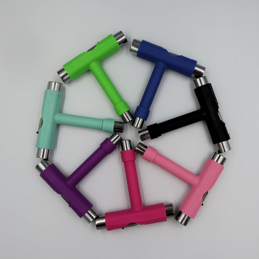 RollerFit skate T tools in 7 colours arranged in a wheel shape