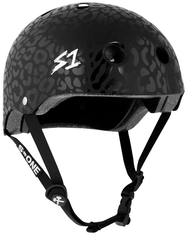 S-One Lifer Helmet in black leopard - black matte shell with gloss black leopard print
