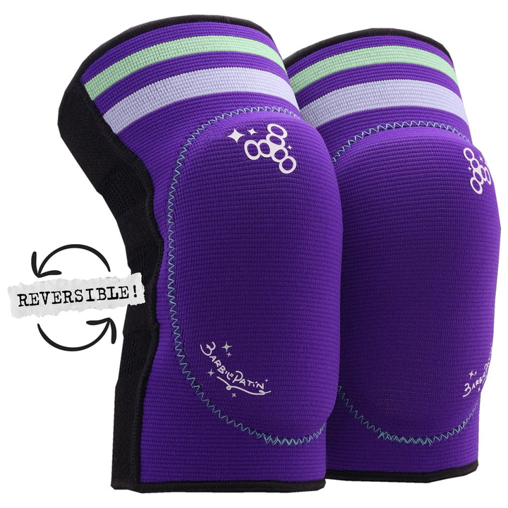 Triple 8 Barbie Patin Purple soft elbow pads with reversible design on a white background