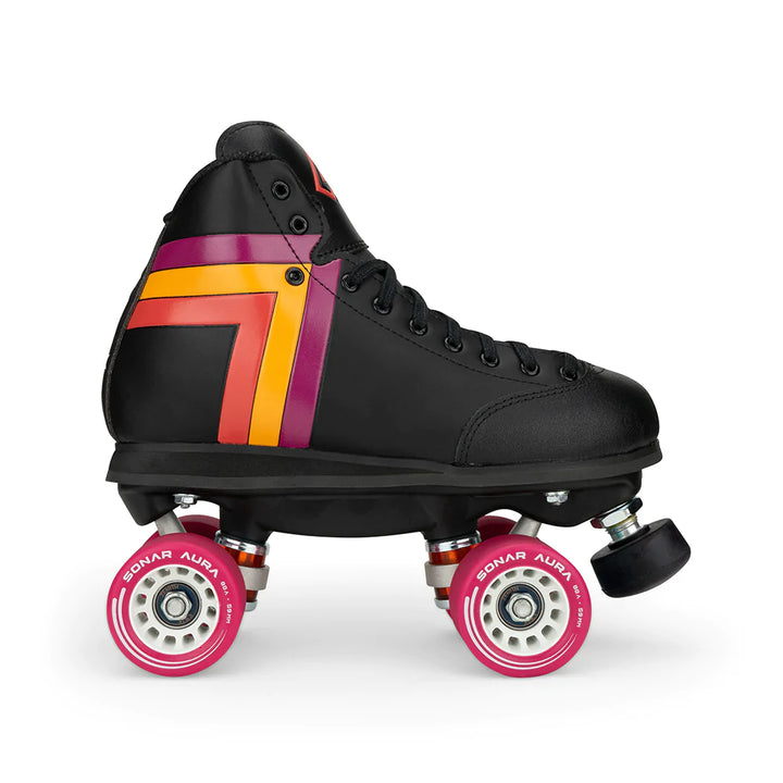 Antik Skyhawk Derby Skates in Black with Fuchsia wheels.