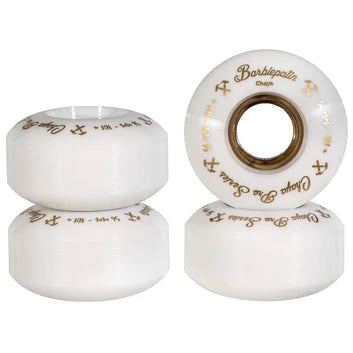 Chaya Barbie Lu Pro 56mm Wheel 4 pack, white wheels with gold hub and writing.
