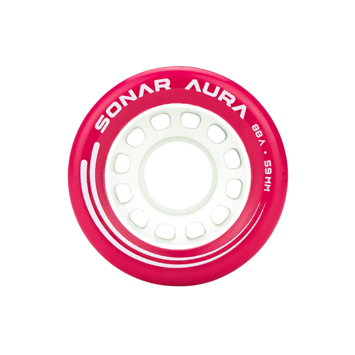 Face on view of Radar Sonar Aura wheel in Fuschia.