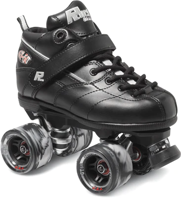 Sure-Grip GT-50 flat boot roller derby roller skates in all black with grey accents.