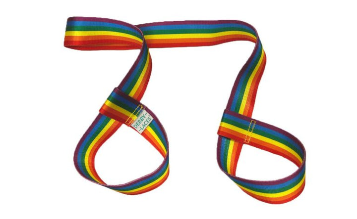 Derby Laces Skate Leashes in Rainbow Stripe.