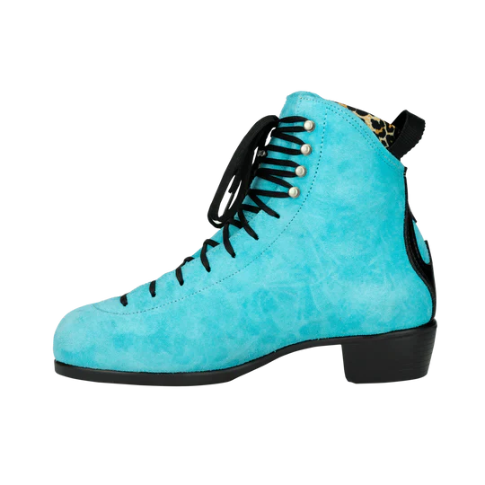 Moxi Roller Skates Jack 2 True Blue with black heel, laves, backstay and leopard print lining.