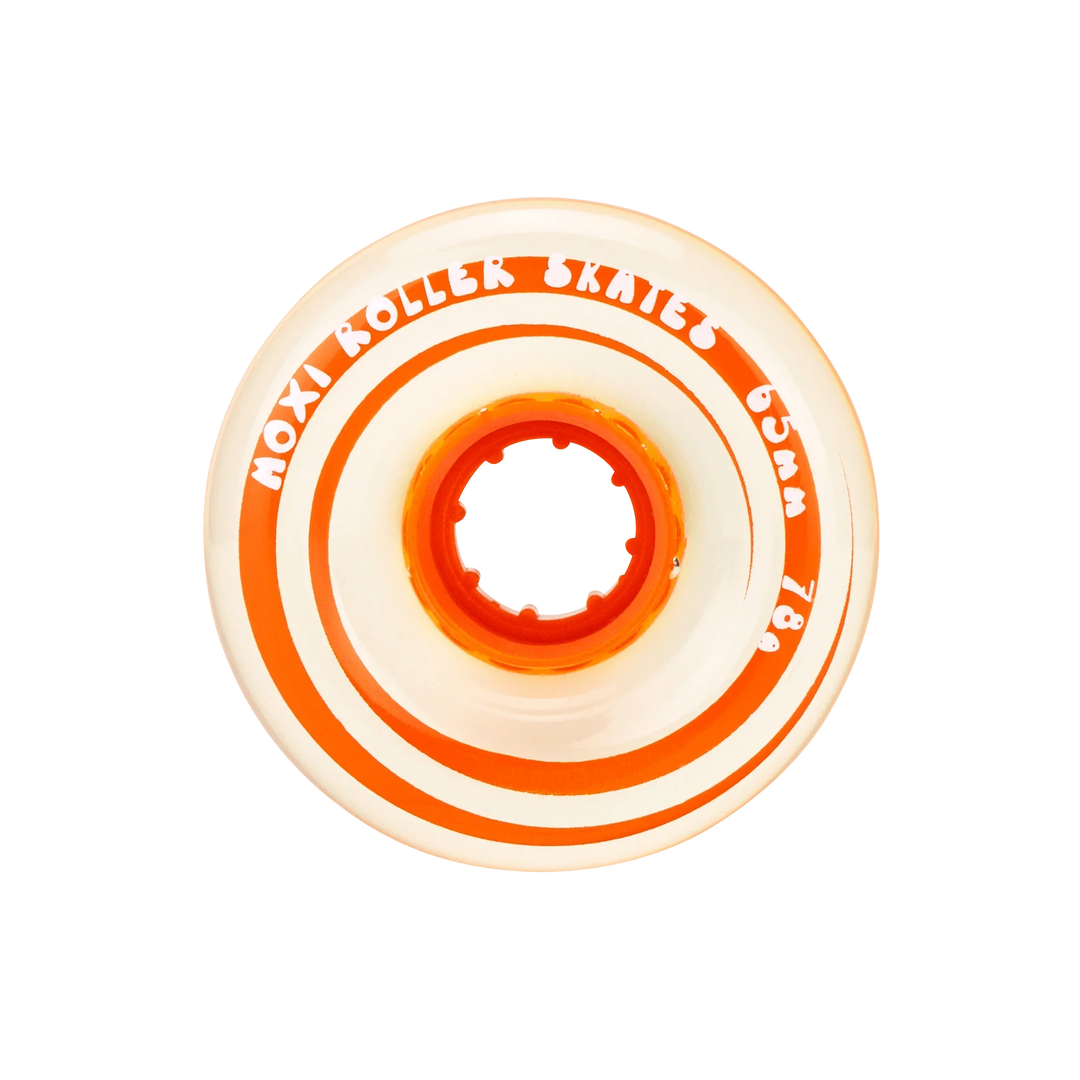 Moxi Roller Skates Gummy wheels in Clementine Orange.