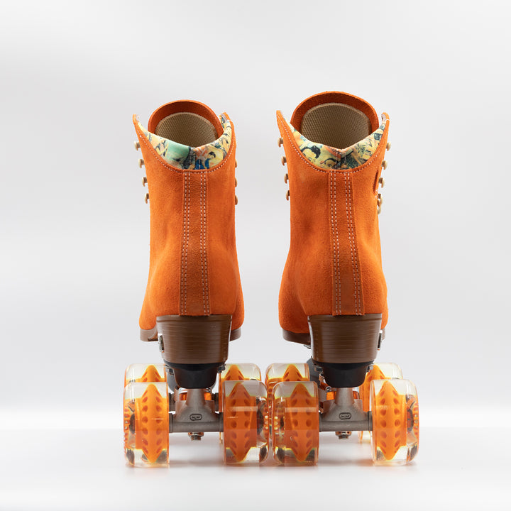 Back view Moxi Roller Skates Lolly roller skates in Clementine orange.