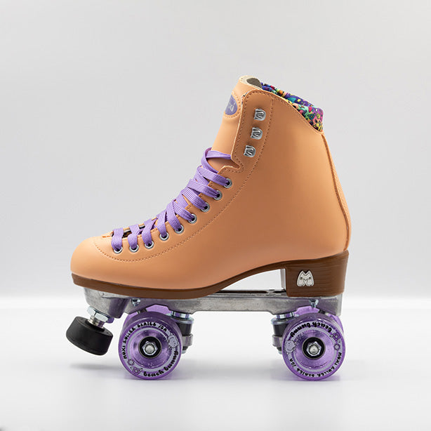 Moxi Roller Skates Beach Bunny skates in Peach with lilac laces and wheels.