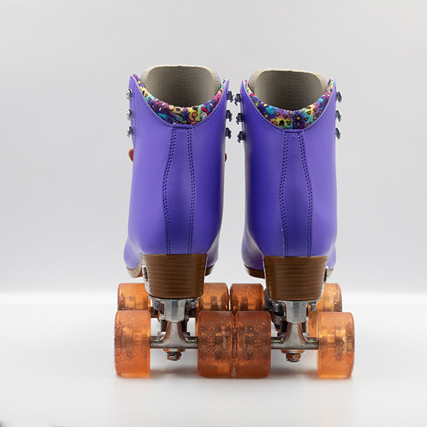 Moxi Roller Skates Beach Bunny skates in Periwinkle with peach laces and wheels.