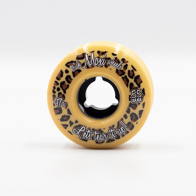 Moxi Roller Skates Trick wheel in tan 55m with leopard print.