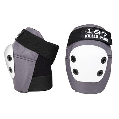 187 Killer Pads Slim Elbow Pads in Grey with white cap and black securing straps.