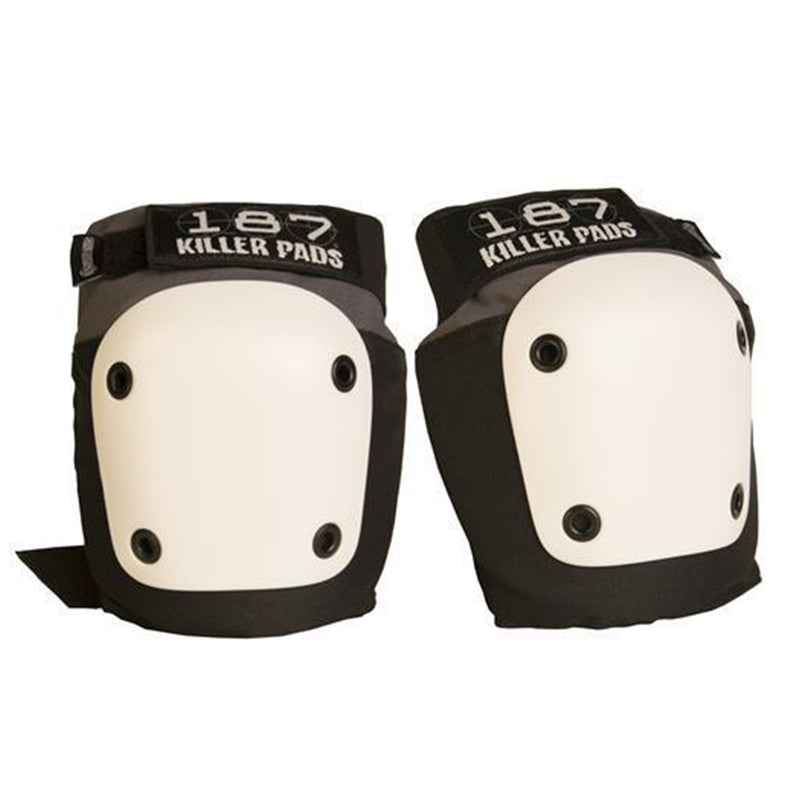 187 Killer Pads Fly Knee Pads in Grey with white cap and black securing straps.