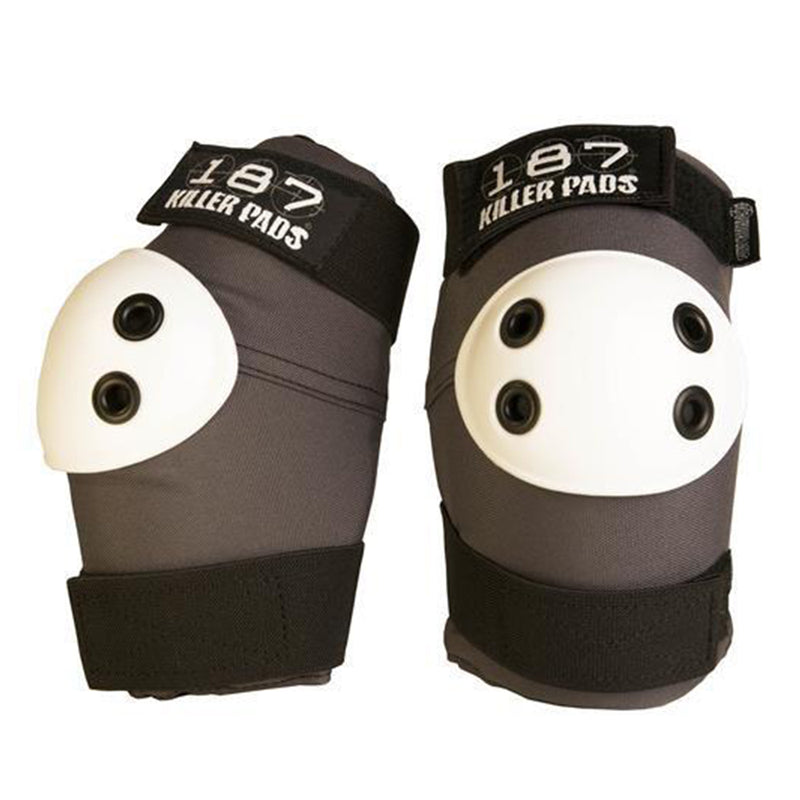 187 Killer Pads Elbow Pads in Grey with white cap and black securing straps.