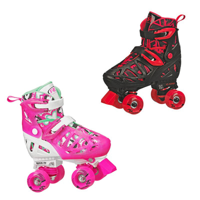 RDS Trac Star roller skate in black/red and pink/green.
