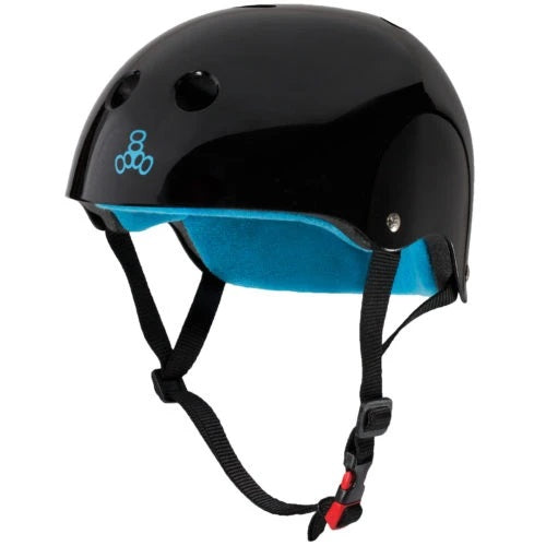 A black gloss helmet by Triple 8.