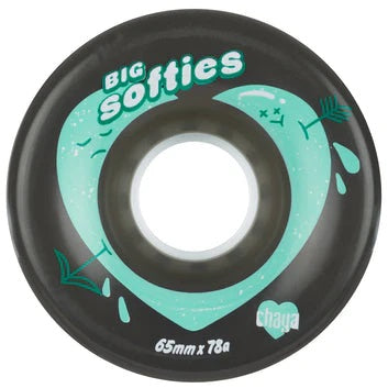 Chaya Big Softie wheel in Black with teal heart graphic