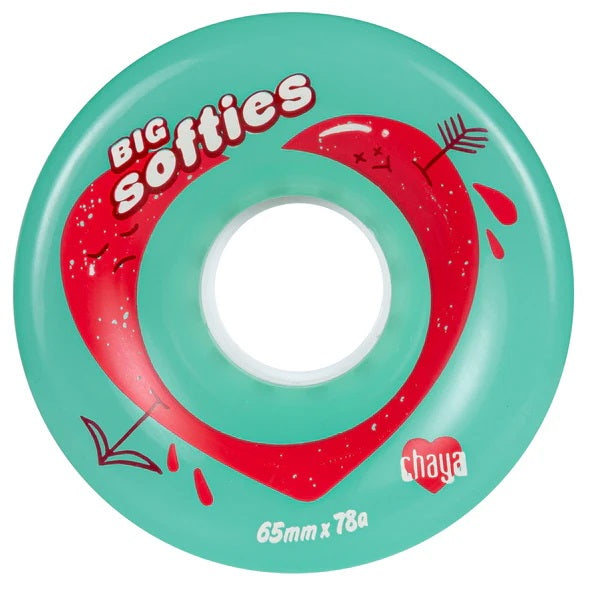 Chaya Big Softie wheel in Teal with red heart graphic