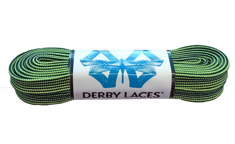 Derby Laces Waxed roller skate laces in Black and Lime Green Stripe.