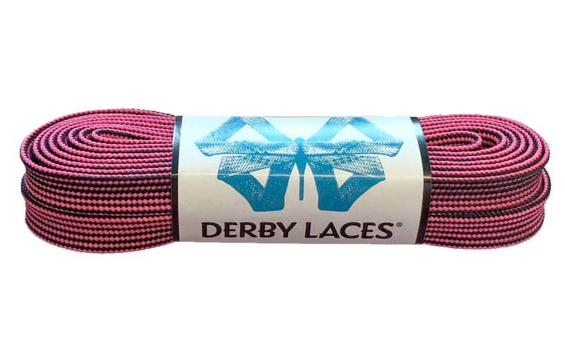 Derby Laces Waxed roller skate laces in Black and Pink Stripe.