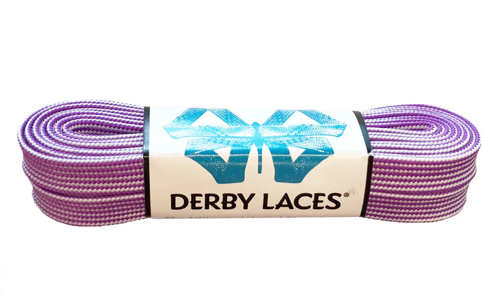 Derby Laces Waxed roller skate laces in Purple and White Stripe.