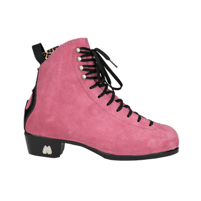 Moxi Roller Skates Jack 2 boots in Strawberry Pink featuring leopard print lining and black heel, laces and backstay.