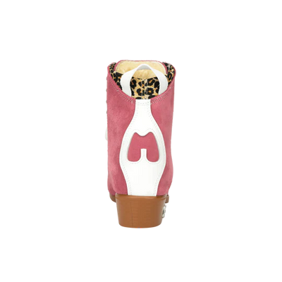 Moxi Roller Skates Jack 1 boots in Strawberry Pink with tan sole, white backstay and laces, leopard print lining.