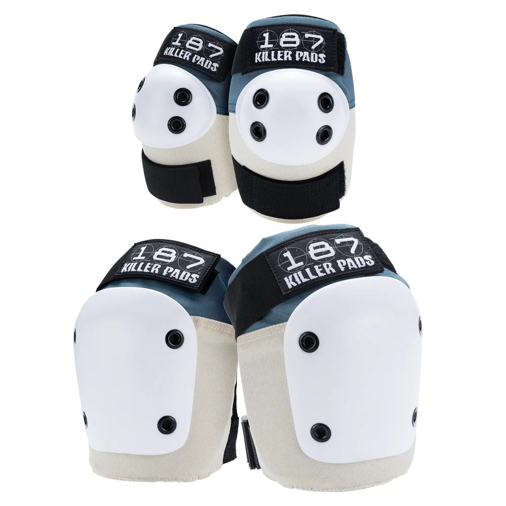 187 Killer Pads Combo Pack in Stone (off-white) and Khaki (blue/grey) half and half with white caps. 