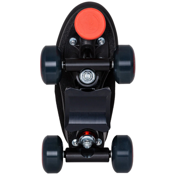 Chaya Dark Soul Roller Skate base view highlighting wide trucks and slide blocks.