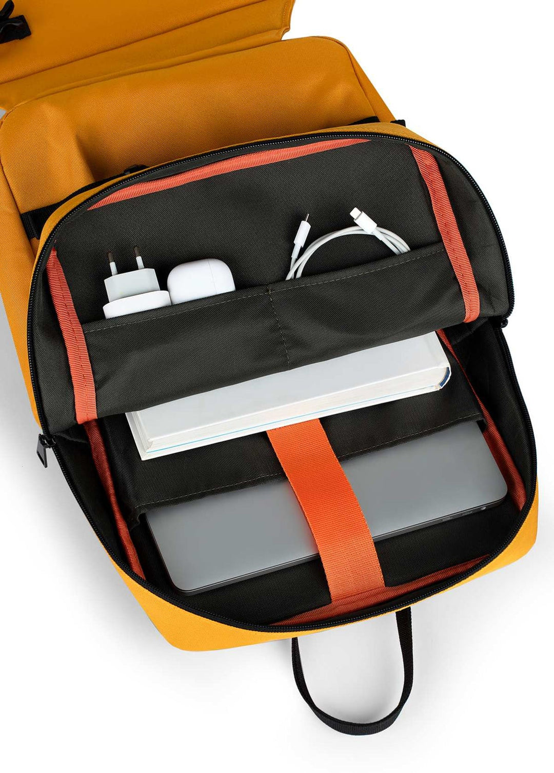 Popin'jo Big'jo Skate Bag backpack internal pocket with laptop, notebook and chargers.