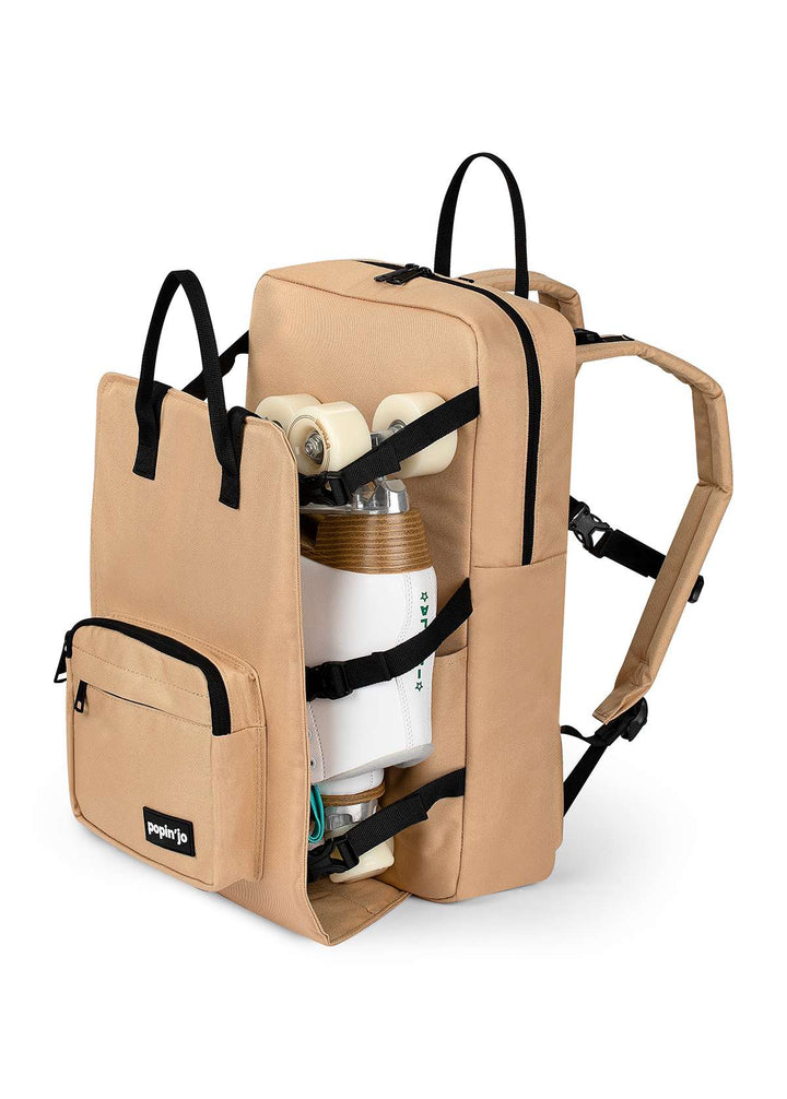 Popin'jo Big'jo Skate Bag backpack in beige with white roller skates