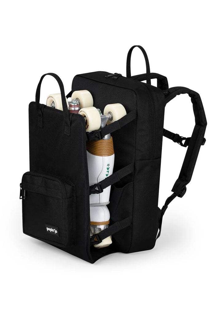 Popin'jo Big'jo Skate Bag backpack in black with white roller skates