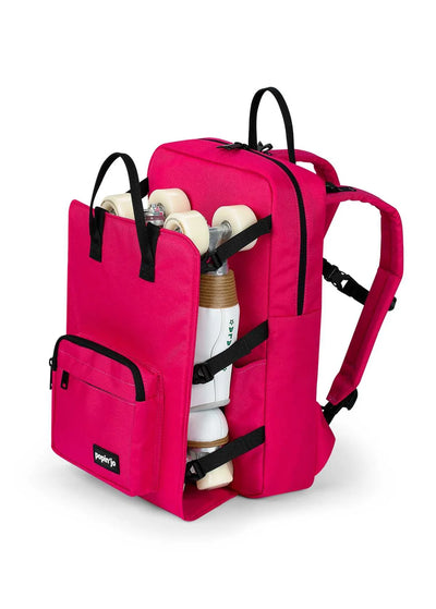 Popin'jo Big'jo Skate Bag backpack in fuschia with white roller skates