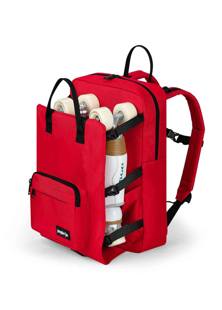 Popin'jo Big'jo Skate Bag backpack in red with white roller skates