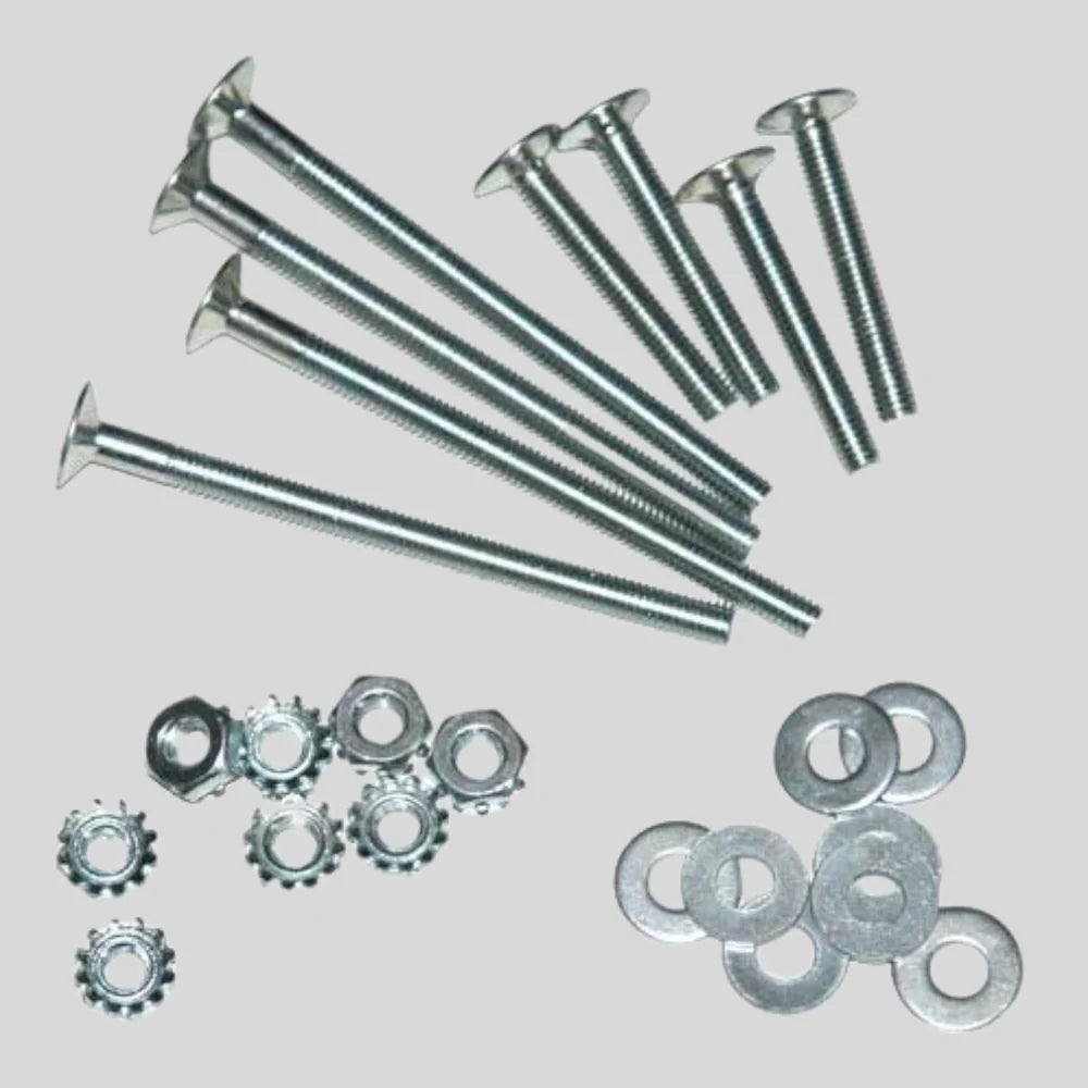 PowerDyne roller skate mounting kit with 4 long bolts, 4 short bolts, 8 washer and 8 nuts.