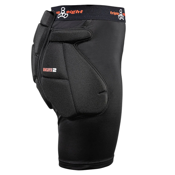 Triple 8 Bum Saver 2 black padded protection shorts side view showing hip bone padding