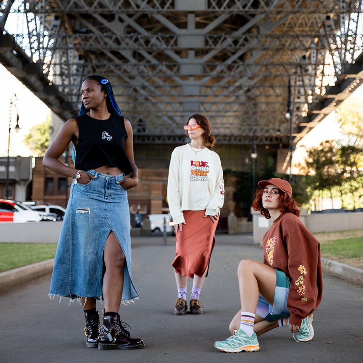 Marcelle, Stacey and Demi wearing RollerFit apparel.