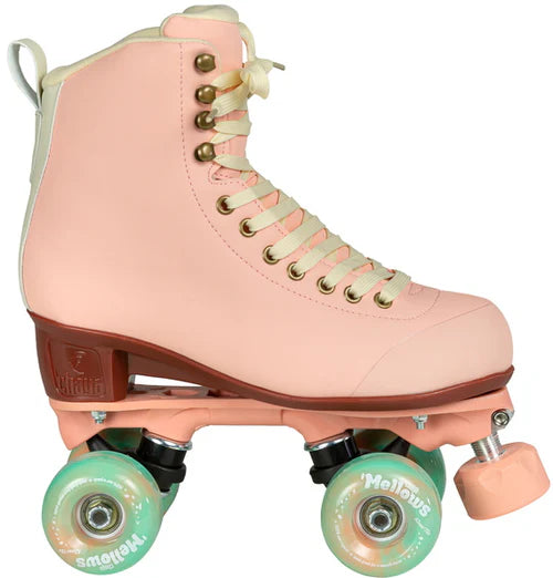 Dusty Pink Chaya Melrose Elite roller skate with mint green wheels on a white background