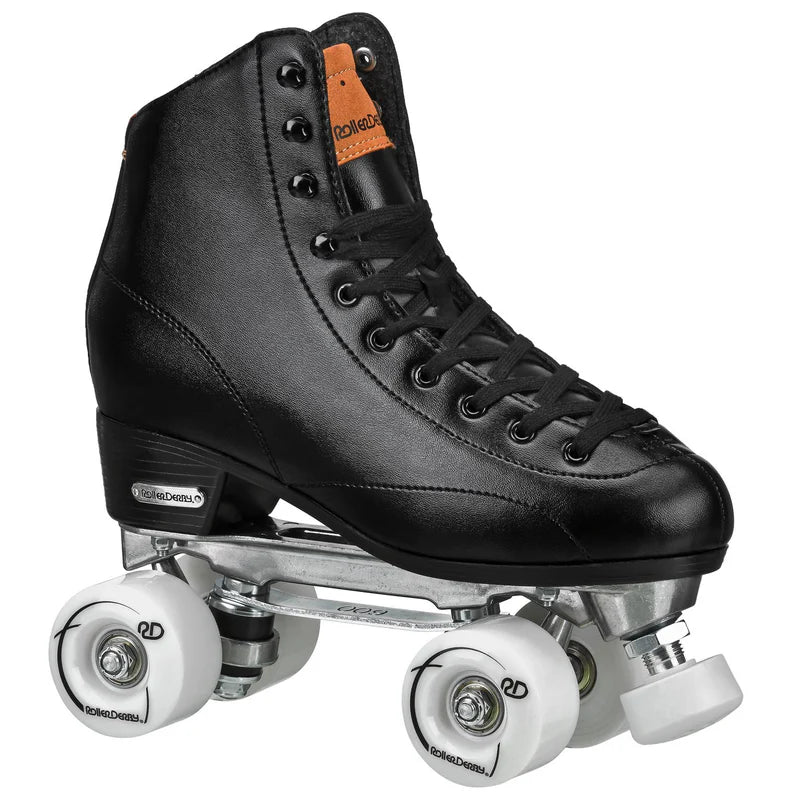 Black RDS Cruze XR9 roller skate with white wheels on a white background