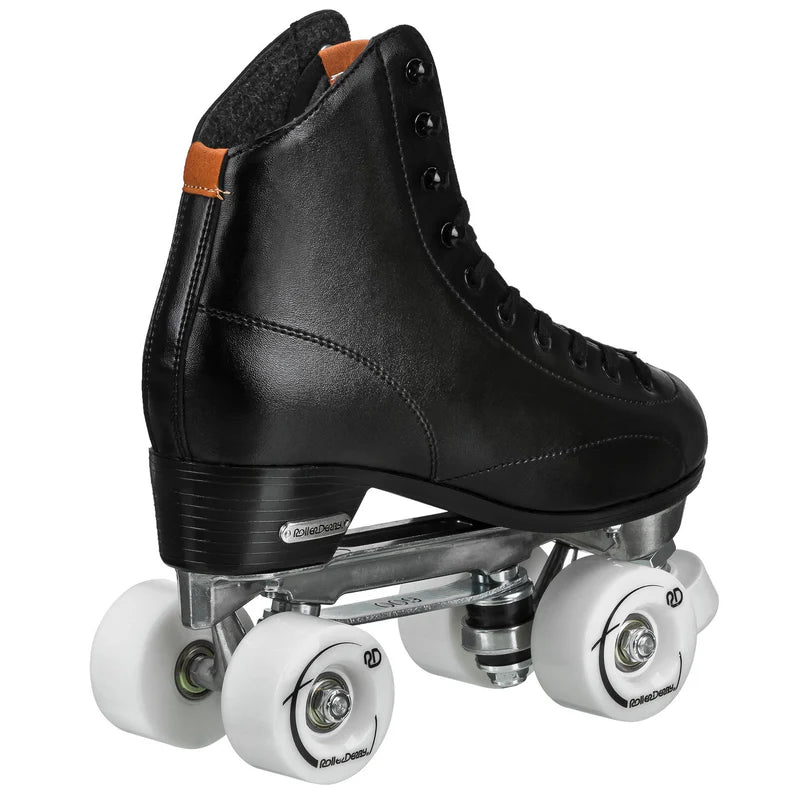 Black RDS Cruze XR9 roller skate with white wheels on a white background