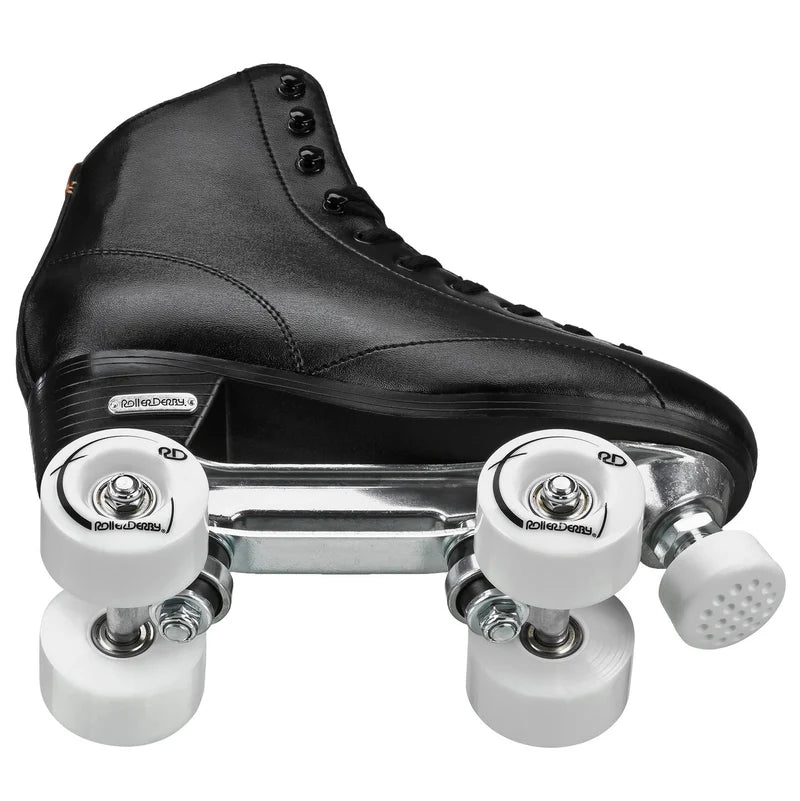 Black RDS Cruze XR9 roller skate with white wheels on a white background