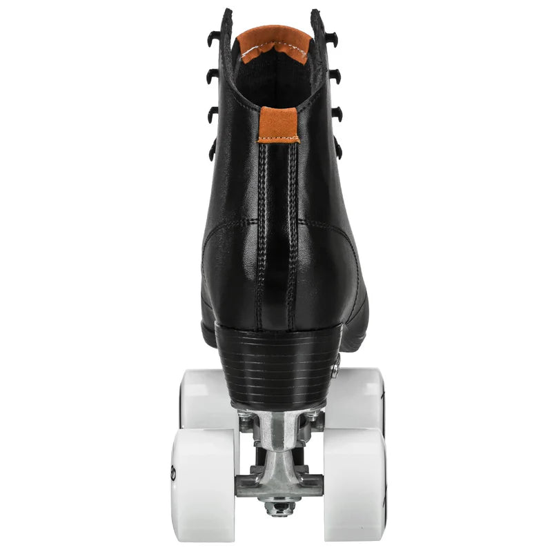 Black RDS Cruze XR9 roller skate with white wheels on a white background