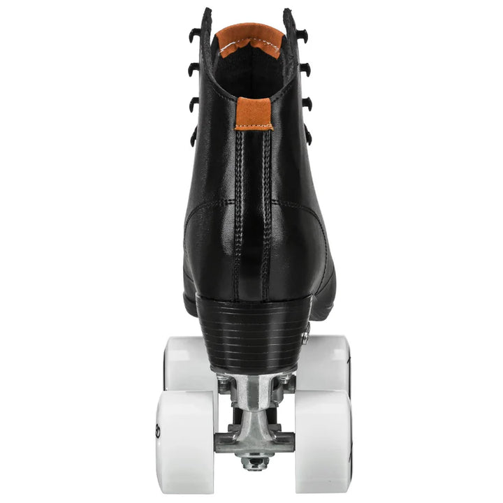 Black RDS Cruze XR9 roller skate with white wheels on a white background