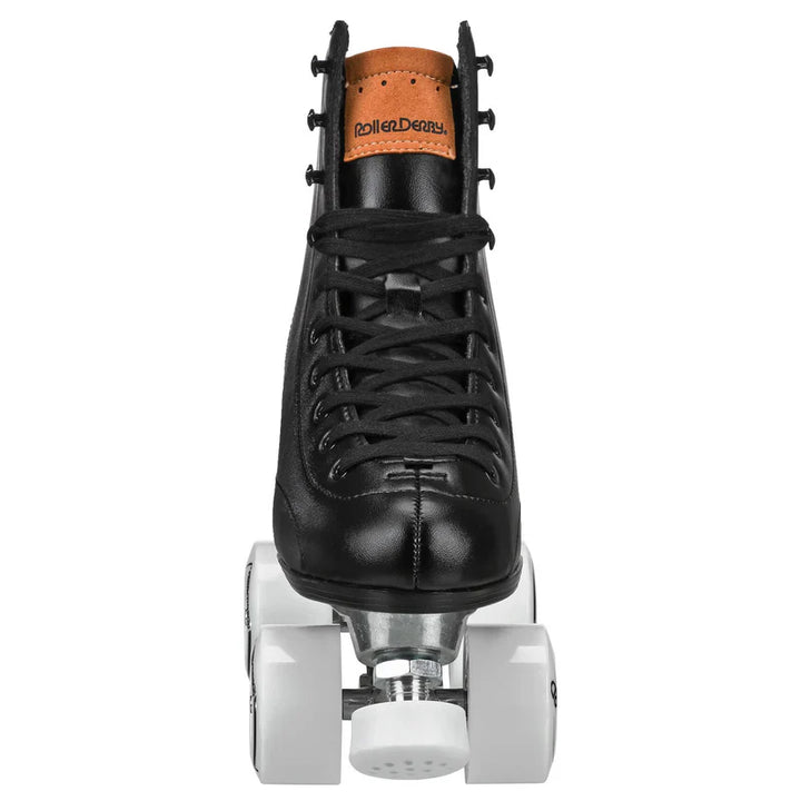 Black RDS Cruze XR9 roller skate with white wheels on a white background