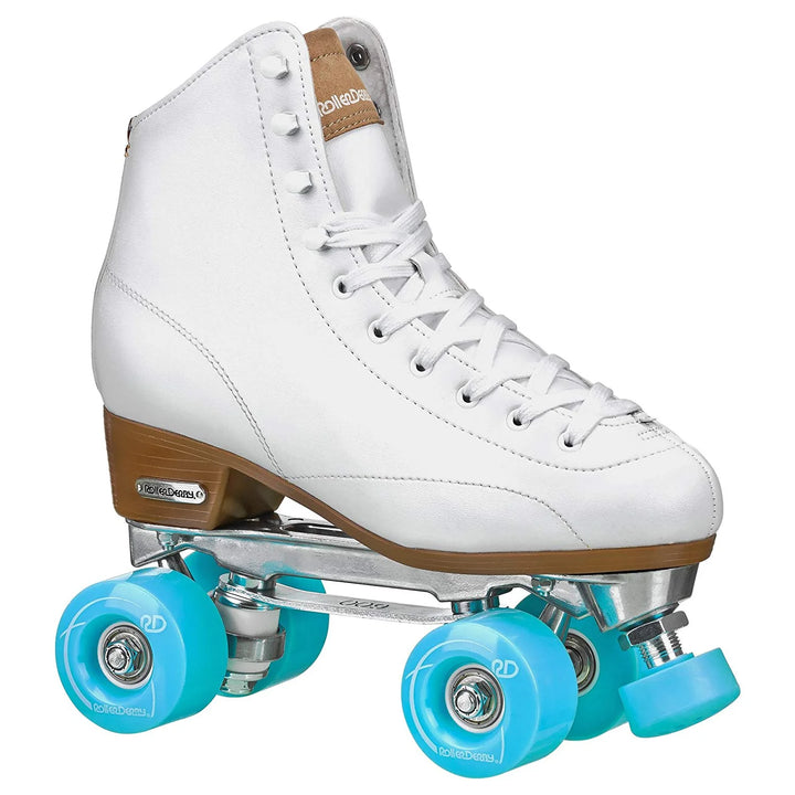 White RDS Cruze XR9 roller skate with turquoise wheels on a white background