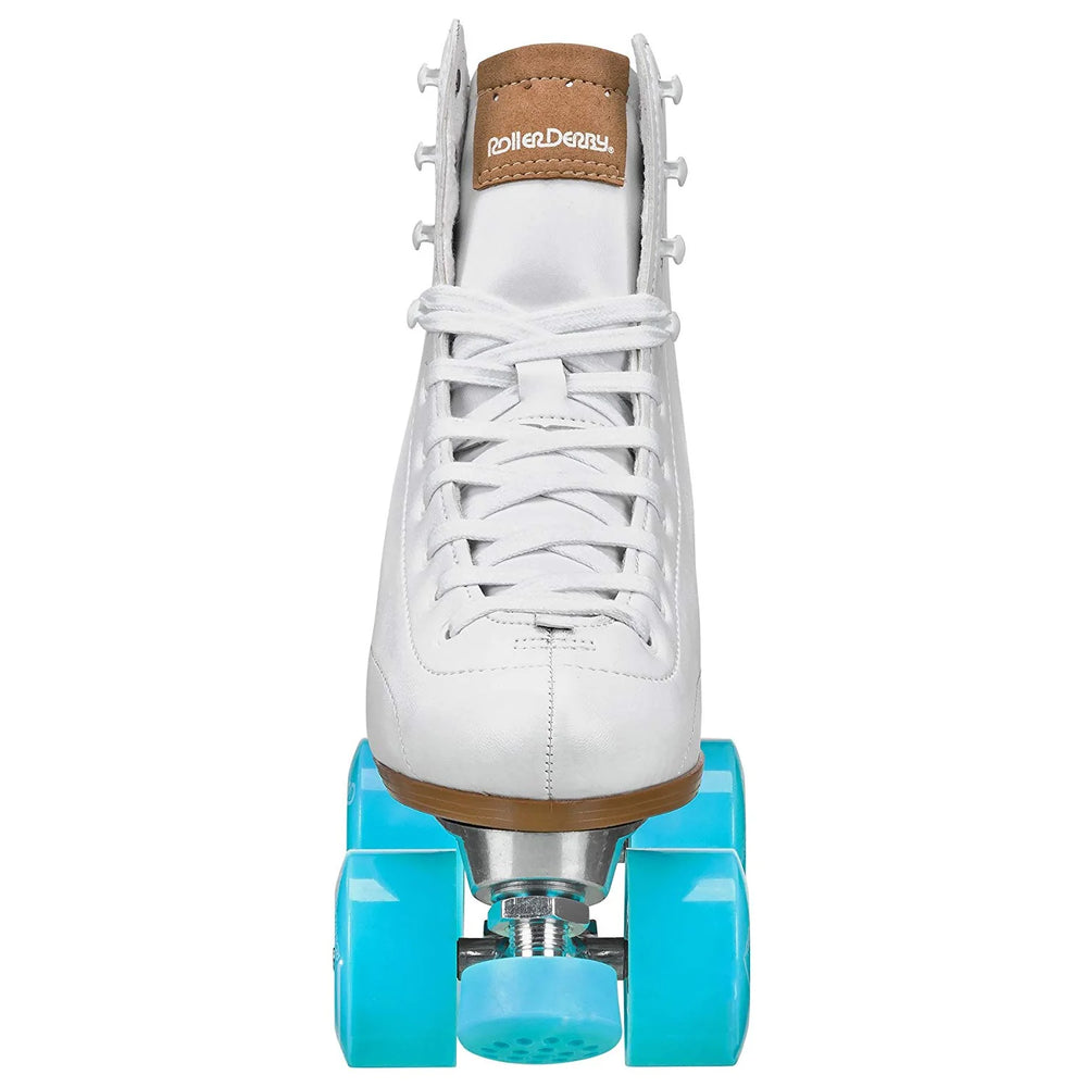 White RDS Cruze XR9 roller skate with turquoise wheels on a white background